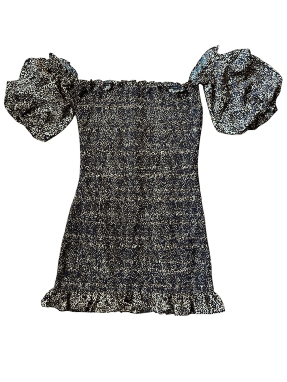 Topshop dress mini smocked fitted off shoulder cheetah print 6 NEW coquette